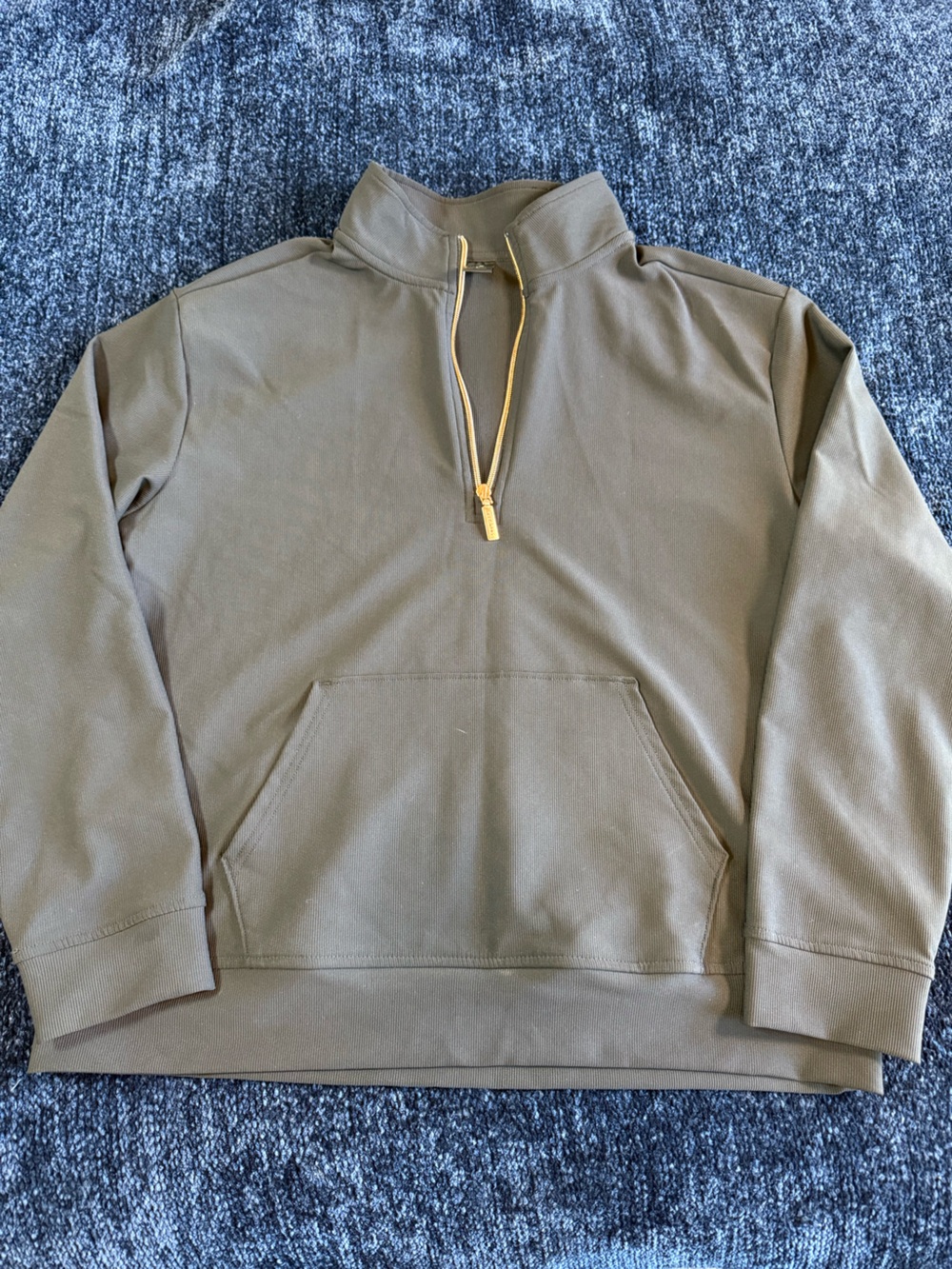 Skechers Black Ribbed Quarter Zip Pullover Gold Hardware Size L